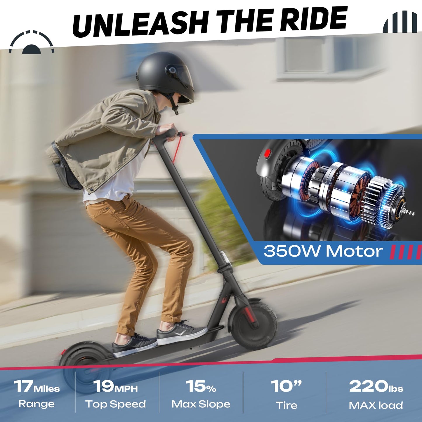 Windone Electric Scooter for Adults – 19MPH, 17-Mile Range, 430W Peak Motor, Foldable Commuter E-Scooter with 10" Shock-Absorbing Tires & Dual Braking System (UL 2272 Certified)
