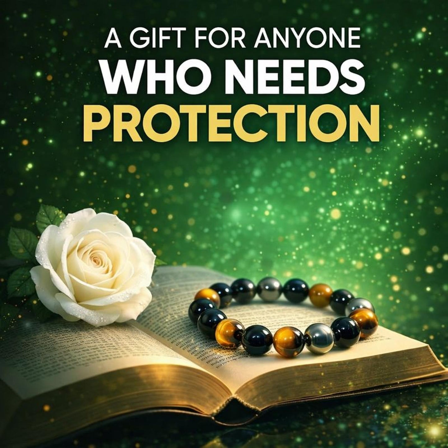 Handmade Triple Protection Bracelet – Tiger Eye, Hematite & Obsidian 8mm Natural Crystal Beads, Healing Natural Stones for Strength, Energy & Balance, Men & Women, 7.48 Inches – Supports Chakra Healing