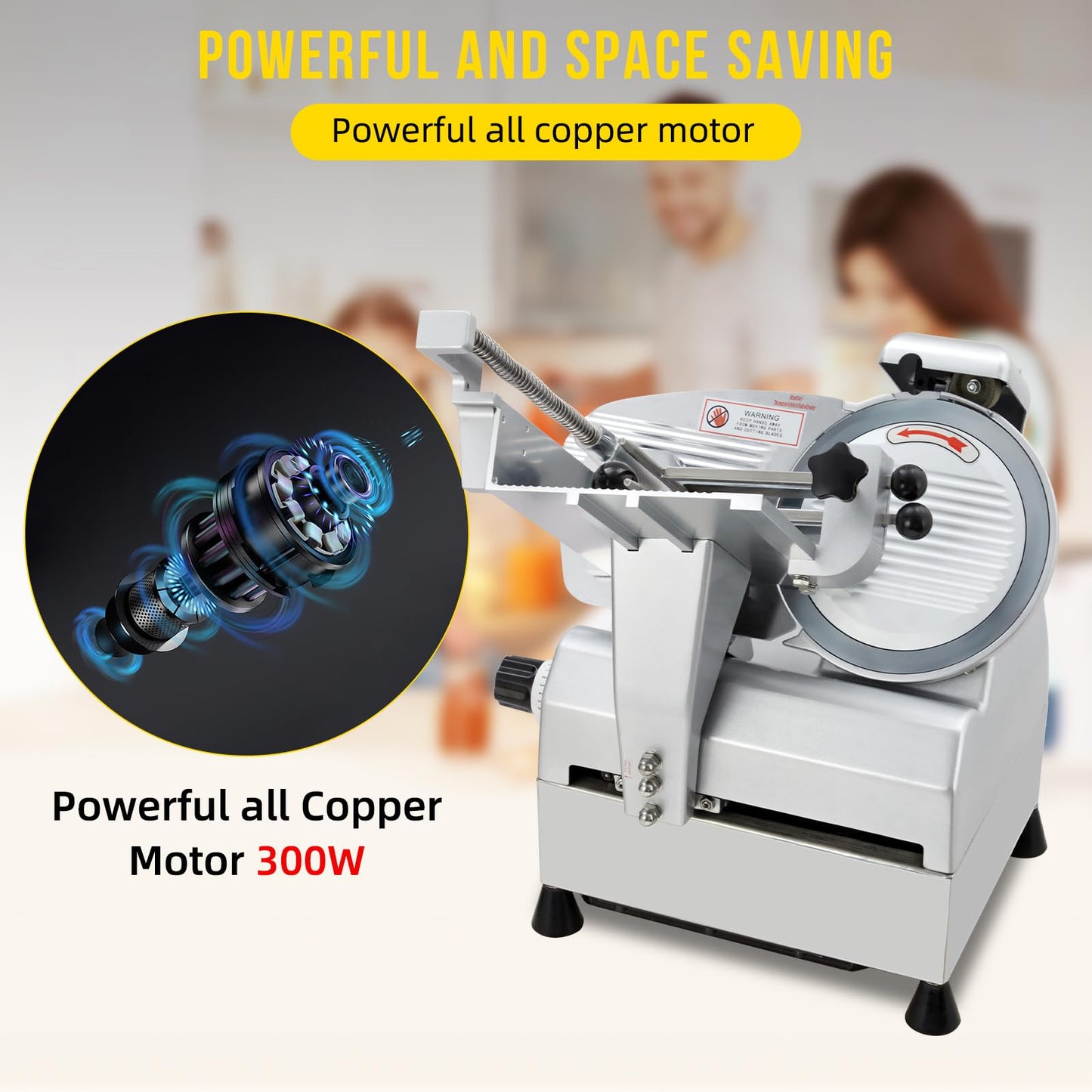 Commercial Meat Slicer, 10 in Electric Food Slicer - Fully-Auto 240W+430W, Stainless Steel, Adjustable Thickness 0-16 mm, Silver, Home & Commercial Use