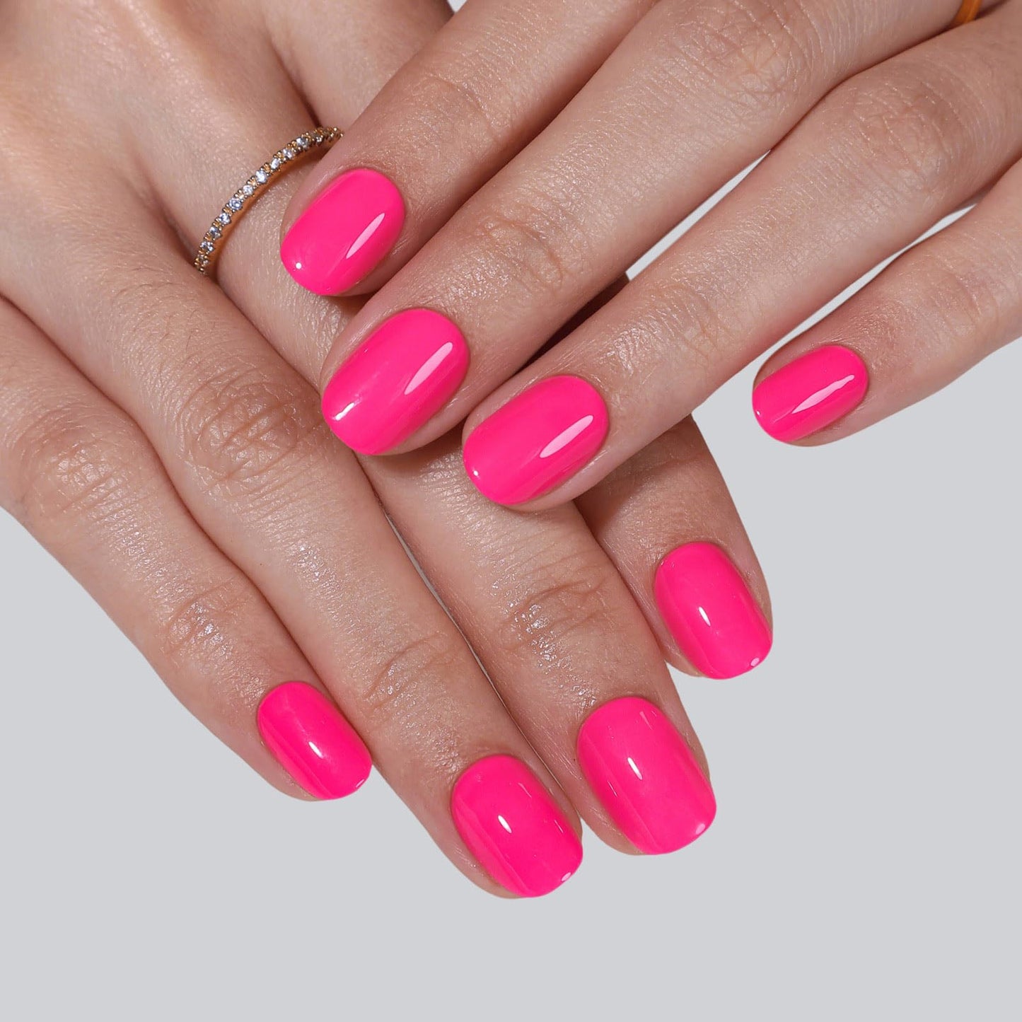 Hot Pink Press on Nails Extra Short - SHANGMENG Soft Gel Pure Press on Nails Squoval for Women Gift, Natural Fit & Glossy Glue on Nails with Glue in 16 Sizes - 32 Reusable Fake Nails Kit, Pink Punch