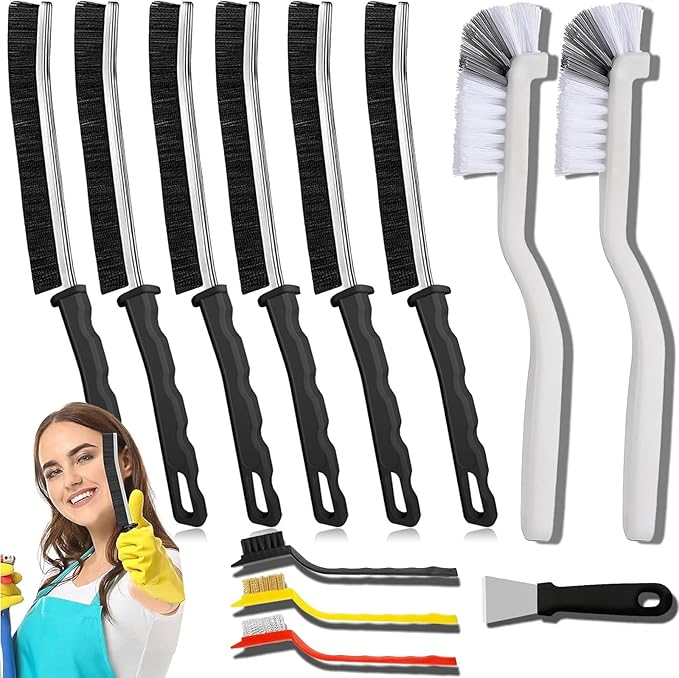 Crevice Cleaning Brush Set (12 Pack) â Hard Bristle Gap Cleaning Tool for Window Tracks, Grout & Bathroom Corners â Thin Deep Cleaning Brush for Kitchen Sink, Sliding Door Tracks & Tight Spaces