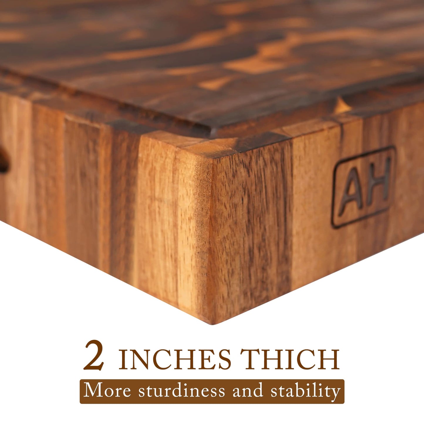 AZRHOM Extra Large Thick Walnut Wood End Grain Cutting Board 20x15x2 In, Wooden Butcher Block, Chopping Board For Kitchen with Juice Groove Handles Non-Slip Pats (Gift Box)