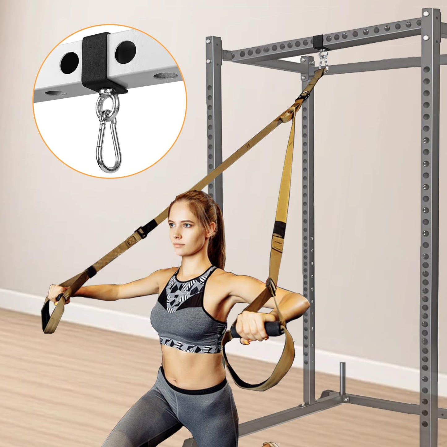 Ertuohg 2PCS Power Rack Attachments with Quick Connect Buckles, O-Ring Attachment for Power Rack Squat Racks, Heavy Duty Power Rack Shackle Band Attachment, Resistance Band Hooks Fits 1" Holes"