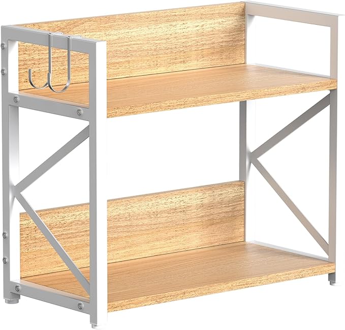 RUILALIFE Spice-Rack-Organizer-Shelf for Kitchen Counter, 2 Tiers Coffee Bar Station Organizer for Countertopï¼Space Saving Desk Shelving Riser Unit (Maple, Medium)