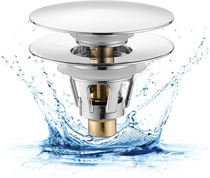 Fransiton Bathroom Sink Drain Stopper, Big-Cap Pop-up Drain Fits 1.1â-1.77âLavatory Vanity RV Sink, Anti-Clogging Drain Plug with Detachable Hair Catcher, Chrome Plated