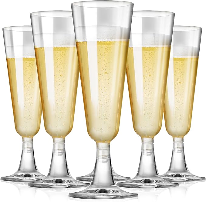 SUREHOME Plastic Champagne Flutes Plastic Champagne Glasses Disposable Mimosa Glasses Bulk 100 Pack Clear Wedding Toasting Cups Unbreakable Crystal Stemware for Bar Baby Shower Birthday Party Supplies