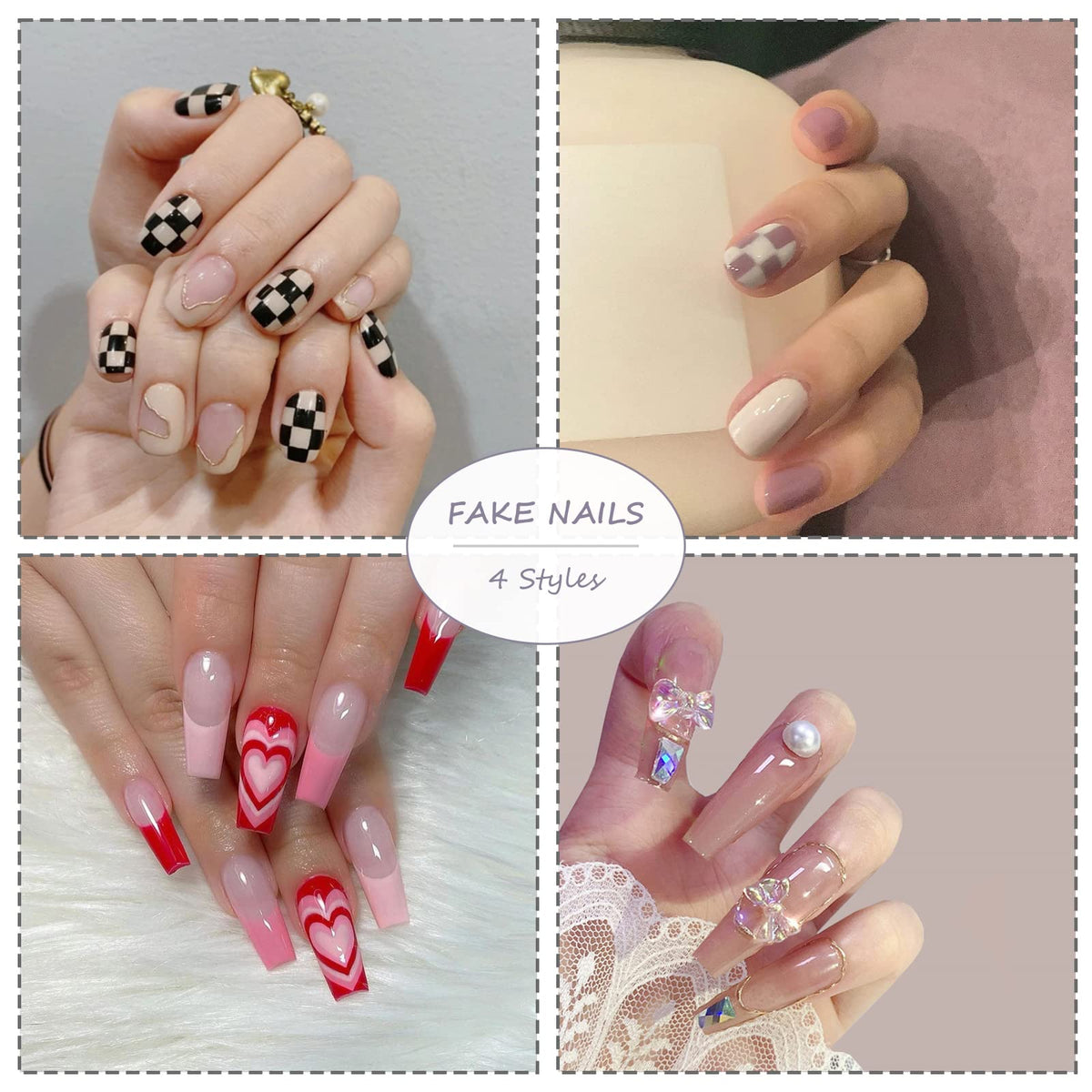 BABALAL Coffin Press on Nails Long Acrylic Nails Blue Pink Fake Nails Glossy Glue on 3D Heart Charm Cute Design for Women and Girls