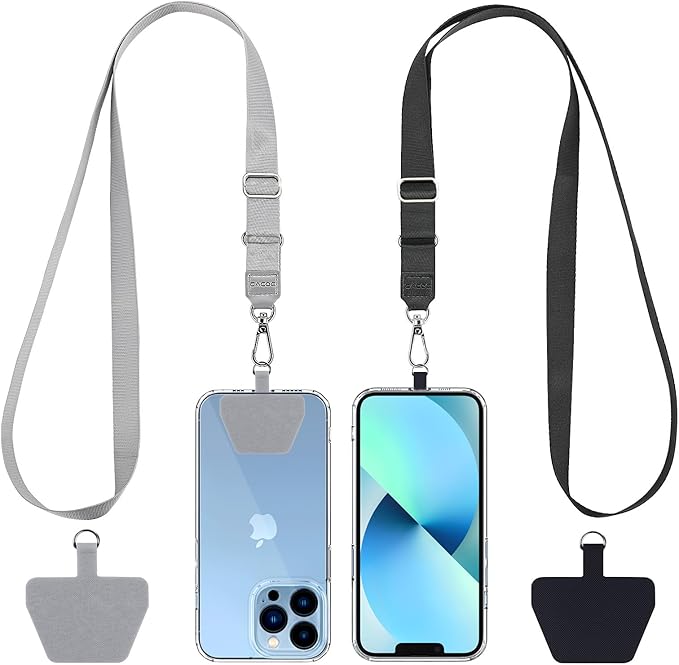 CACOE Phone Lanyard 2 Pack-2ÃÂ Adjustable Neck Strap,2ÃÂ Phone Patches,Universal Cell Phone Multifuctional Patch Lanyards Compatible with Most Smartphones(Black+Gray)