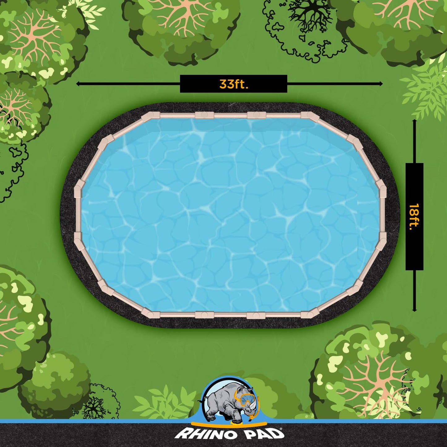 Rhino Pad 18 ft x 33 ft Oval Pool Liner Pad for Above Ground Pools | Durable Puncture Resistant Mat | Effortless to Install | Strong Eco-Friendly Padding | Extends Life of Swimming Pool Liners