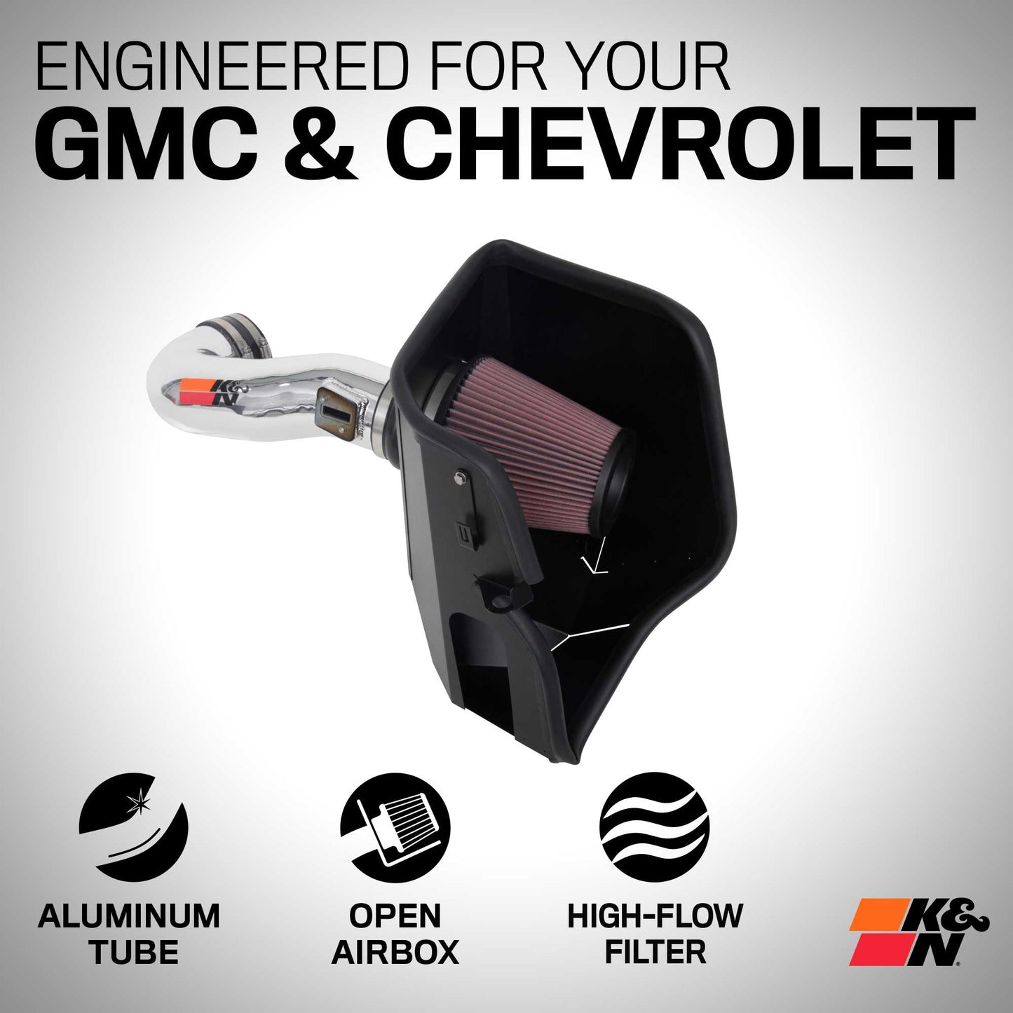 K&N Cold Air Intake System: High-Flow Air Filter, Increase Performance & Towing: Compatible with 2019-2025 Chevy/GMC/Cadillac Silverado 1500, Suburban, Tahoe, Sierra 1500, Yukon, Escalade, 77-3110KP