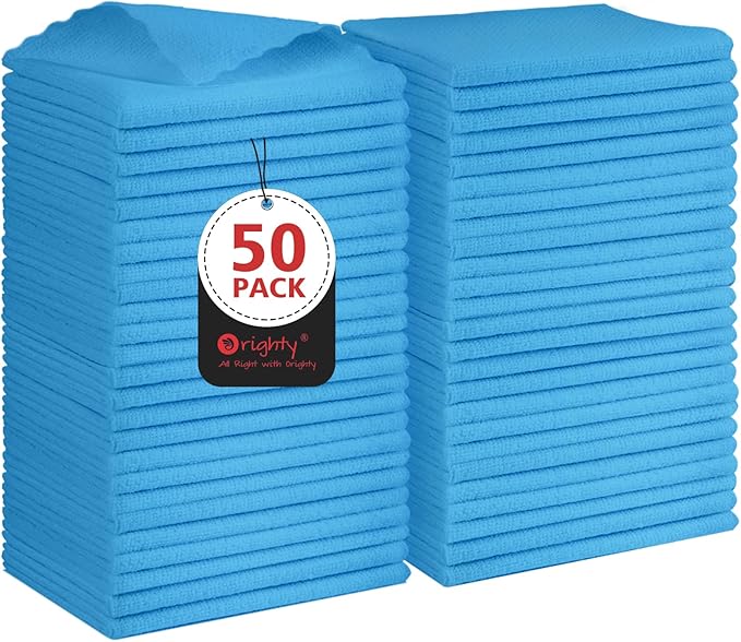 Orighty Cleaning Cloths, Shop Towels 50 Pack, Shop Rags Reusable, Microfiber Cleaning Rags Bulk for Cars, Multi-Purpose Lint Free Towels for Automotive, Mechanic, Kitchen, 11.5ââ x 11.5ââ, Blue
