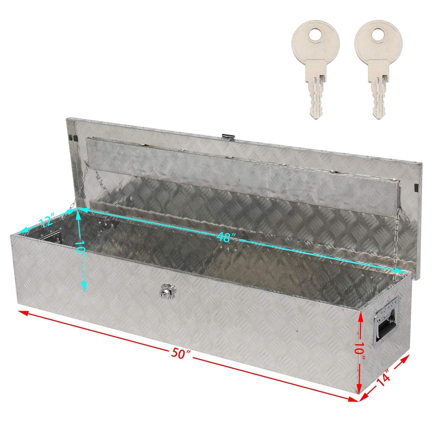 MOTORHOT 50 inch Aluminum Truck Tool Box, Pickup RV Toolbox for Truck, Waterproof Trailer Toolboxes, Storage Chest with Side Handle and Lock Keys, Silver