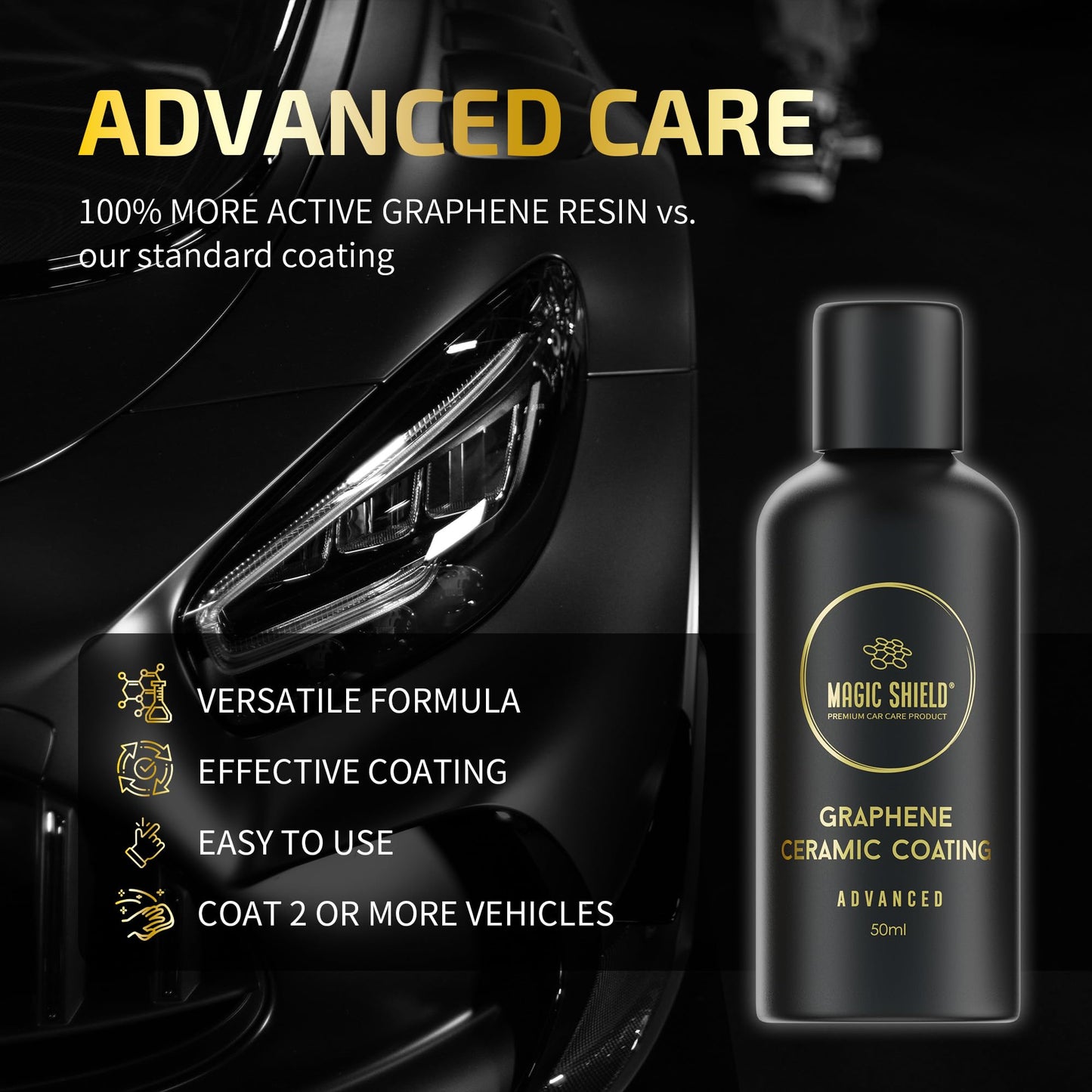 Magic Shield Graphene Coating for Cars β Self-Healing, 5+ Years Durability β Advanced SiO2 Ceramic Protection - High Gloss, Anti-Scratch - Perfect for Cars, Motorcycles, Marine, and RVs