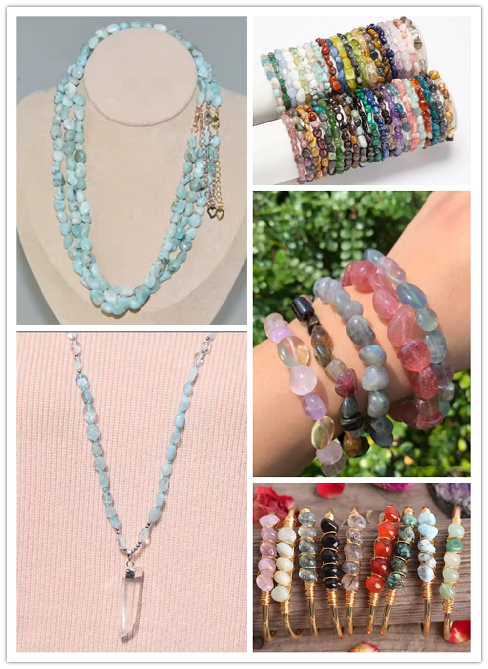 jodaying 6-8mm Natural Aquamarine Nuggets Oval Free Tumbled Pebble Semi Precious Gemstone Loose Stone Beads Approx 15.5 inch for DIY Jewelry Making
