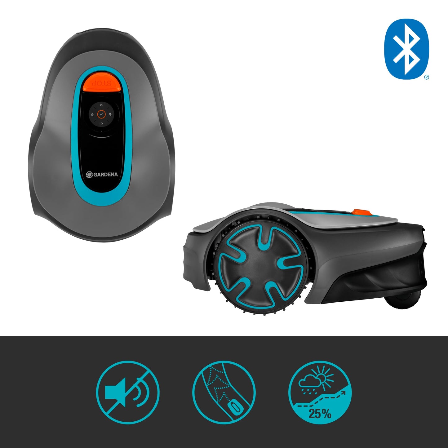 GARDENA 15201-20 SILENO Minimo - Automatic Robotic Lawn Mower with Bluetooth app, Boundary Wire - for lawns up to 2700 Sq Ft, Made in Europe, Grey