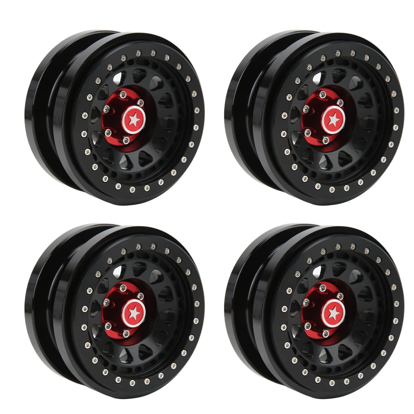 4 PCS 2.9 Inch Wheels 12 Hole Alloy Wheels, 1/6 Car Wheels for AXAIL SCX6 1/6 Car(Black)