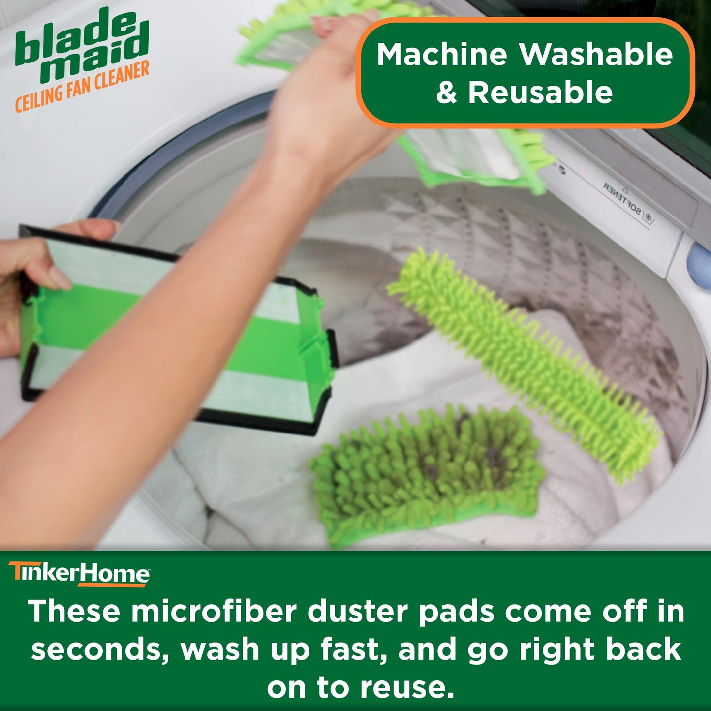 Blade Maid Replacement Microfiber Pads | Reusable, Machine Washable Pads for Blade Maid Ceiling Fan Cleaner with Extendable Pole for High Ceilings, Corner Cleaning Tool | Size 4.9" x 7.7" (Pack of 2)