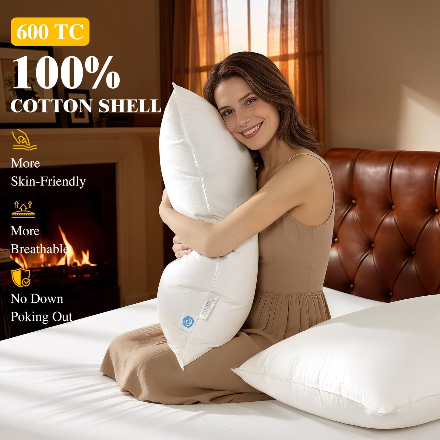 Luxury Canadian White Goose Down Pillow Queen Size Set of 2, 900+ Fill Power, 600 TC Cotton Shell, Soft Down Pillows for Sleeping, Hotel Collection Pillow for Neck Pain Relief (2 Pack, 20"x30")