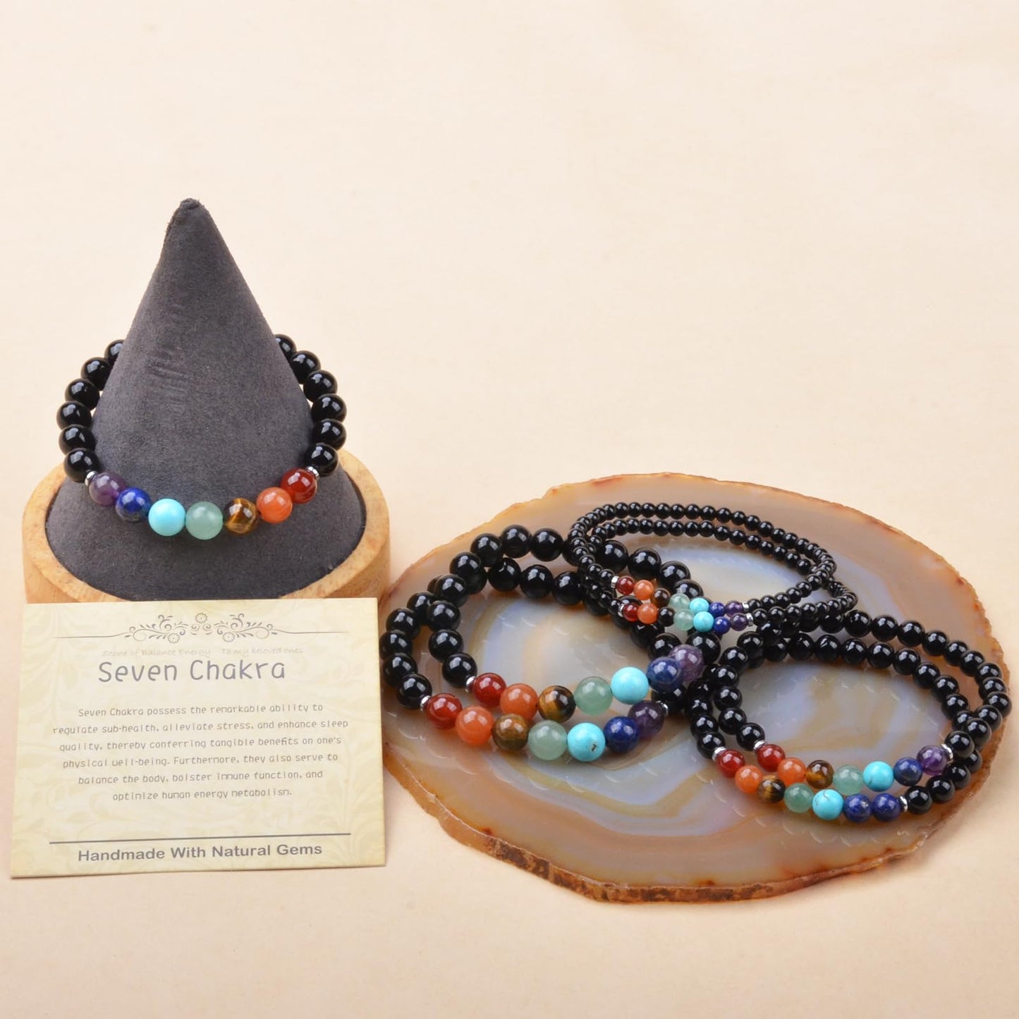CHCCOYE 4mm Natural Healing Gemstone Bracelet Handmade Yoga Stretch Elastic Bracelet Stress Relief Crystal Jewelry for Men and Women (4mm, Seven Chakra Stones)