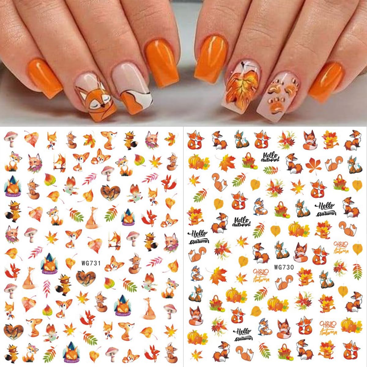 8 Sheets Fall Nail Stickers for Nail Art Autumn Thanksgiving Nail Art Stickers 3D Self-Adhesive Pumpkin Turkey Nail Design Stickers Pegatinas Uñas Maple Leaf Nail Decals for Women Girls DIY Manicure