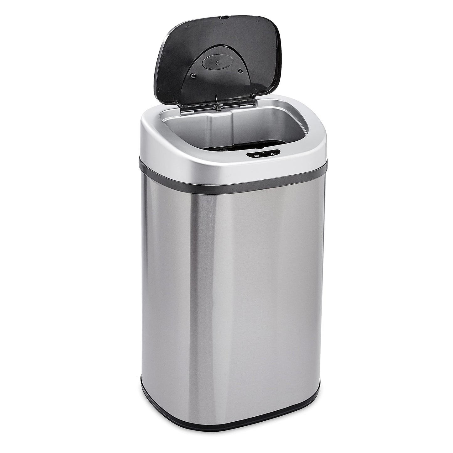 Amazon Basics Automatic Dual Compartment Trash Can with Lid, Hands-Free, Fingerprint Resistant, Odor Control, Stainless Steel, D-Shaped, 80 l, 2 Bins