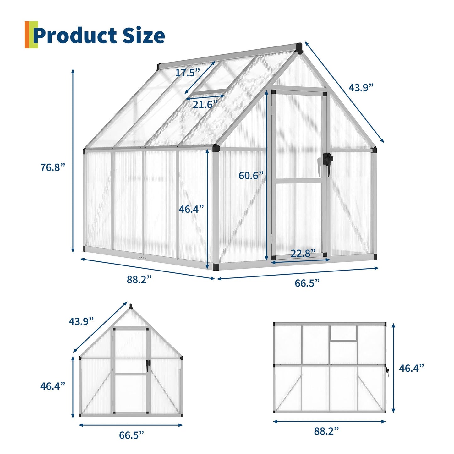 IDEALHOUSE 6x7 FT Greenhouse for Outdoors, Lockable Door and Ajustable Roof Vent, Polycarbonate Greenhouse with Windproof Aluminum Frame, Aluminum Walk-in Greenhouses, for Backyard, Lawn