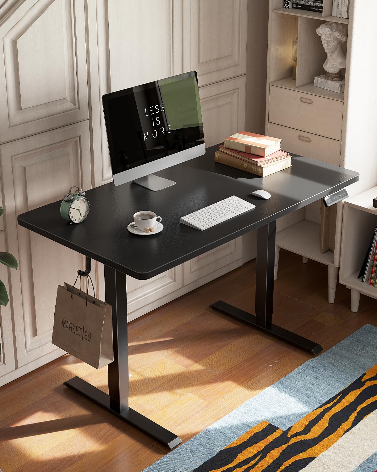 CubiCubi 55 x 24 Large One-Piece Standing Desk, Adjustable Height Electric Computer Home Office Sit Stand up Workstation, with 4 Memory Presets, Headphone Hook, Black