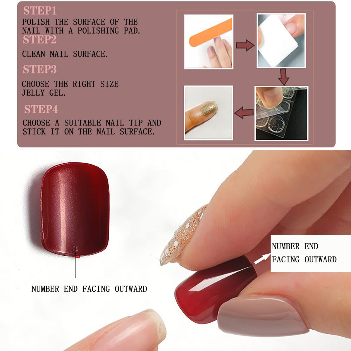 Medium Square Press on Nails Gold Glitter French Tip Fake Nails Nude Pink Nails Press ons Acrylic False Glossy Artificial Full Cover Stick on Nails for Women Girls 24 Pcs