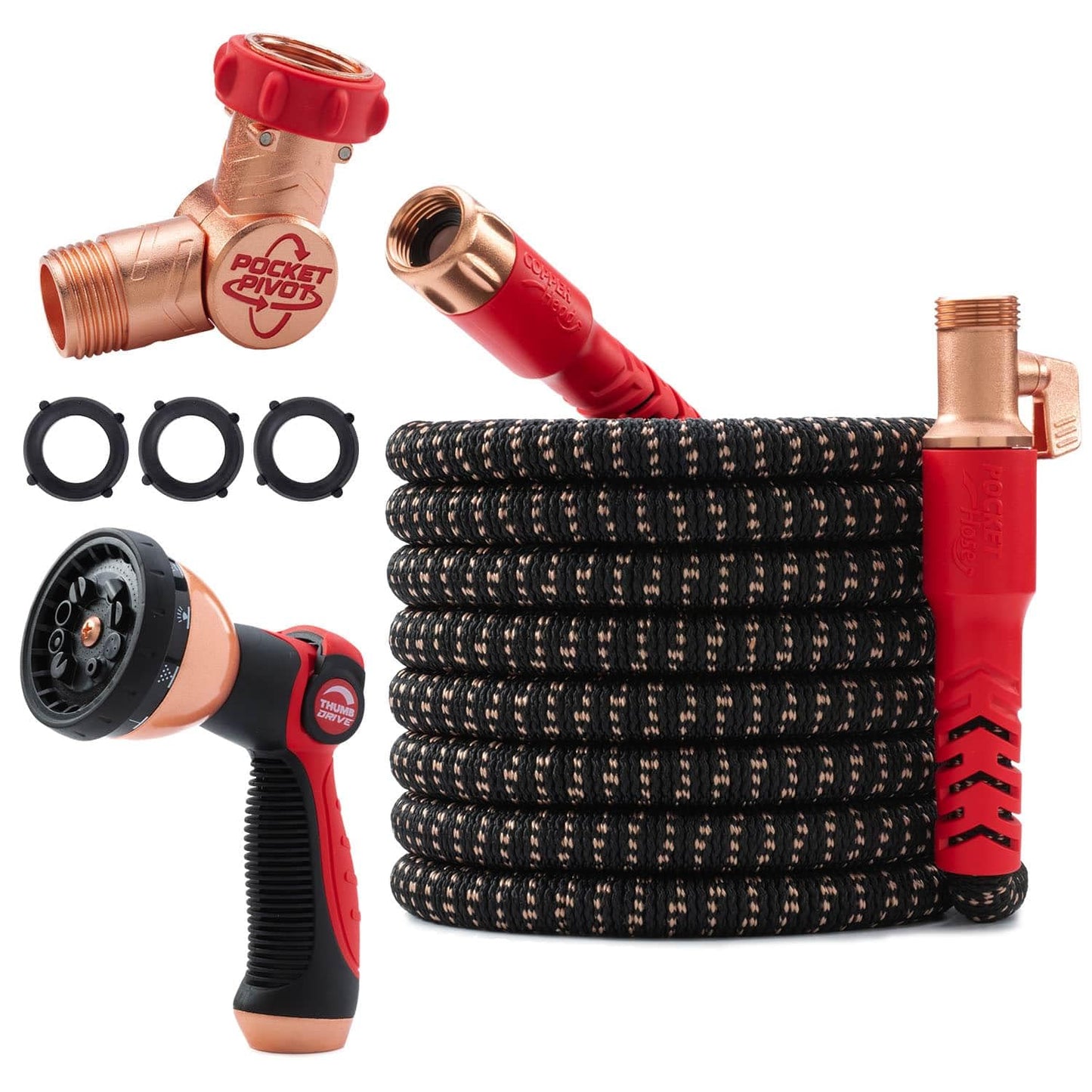 Pocket Hose 75 FT Copper Head Expandable Garden Hose with Pocket Pivot, No Tangles, AS SEEN ON TV, 360° Swivel, Tri-Tex Tubing, Force Field Jacket, Lead-Free, No-Kink, Anti-Burst w/APT
