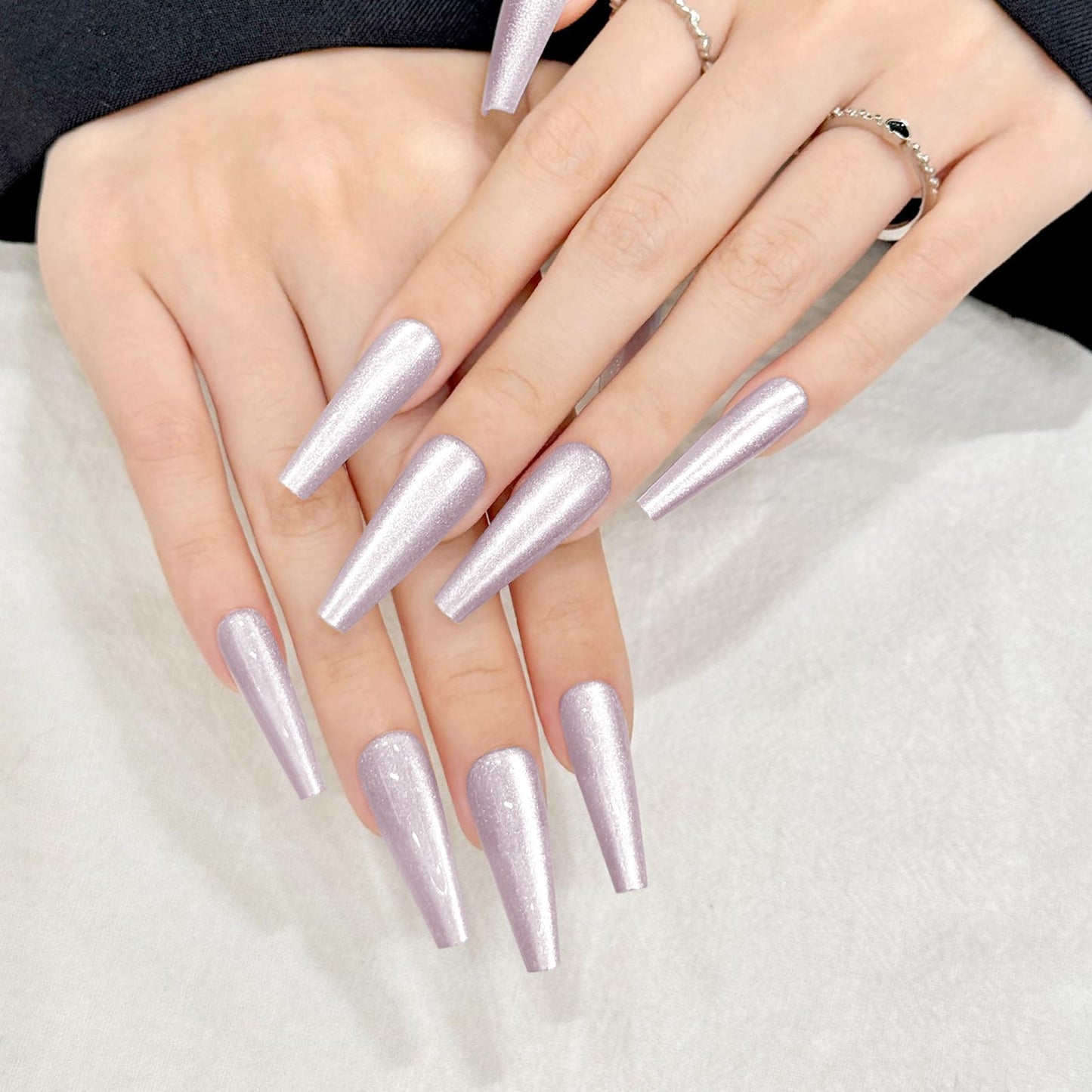 White Pink Cat Eyes Press On Nails,12 Sizes - 24 Pcs Soft Gel White Pink Long Coffin Fake Nails Kit with Nail Glue, Natural Reusable Stick On False Nails for Women and Girls SK1046