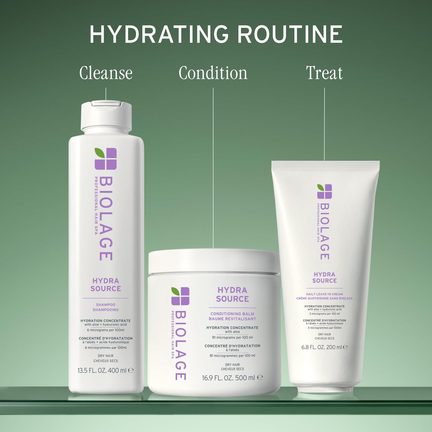 Biolage Hydra Source Shampoo - Softens, Moisturizes & Adds Shine, For Dry Hair, Infused with Micro-Filtered Aloe Vera & Fermented Hyaluronic Acid, Vegan & Paraben-Free, 1.7 Fl Oz