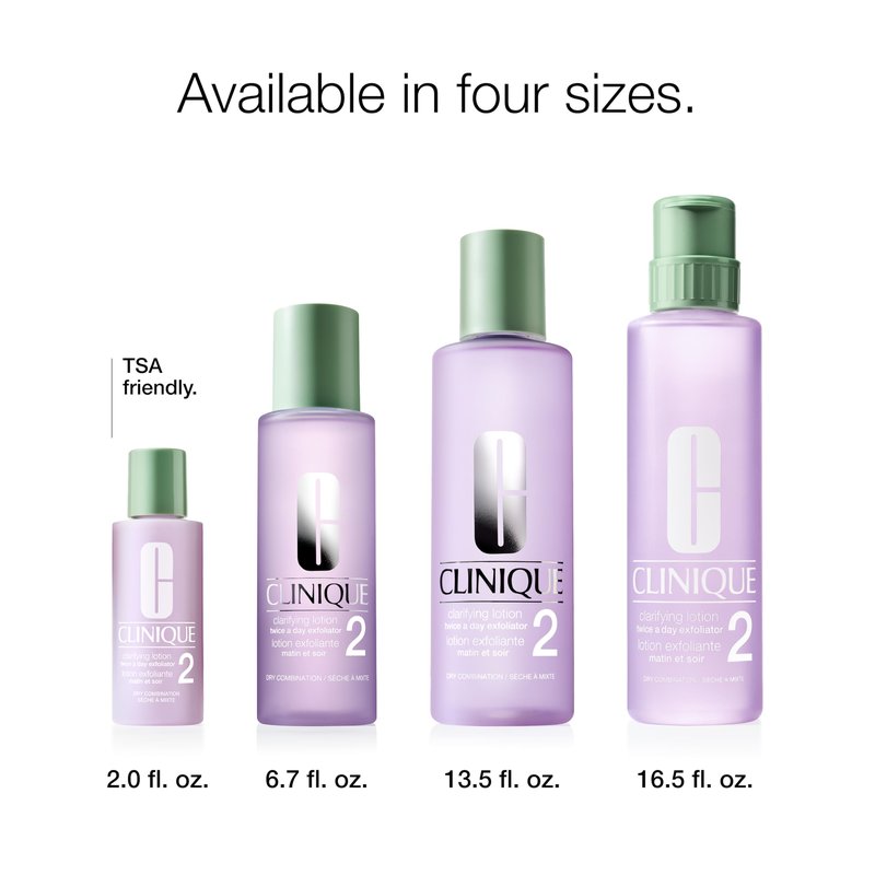 Clinique 3-Step Clarifying Lotion Face Exfoliator 2 | Toner With Witch Hazel | For Dry Combination Skin Types, 6.7 Fl Oz