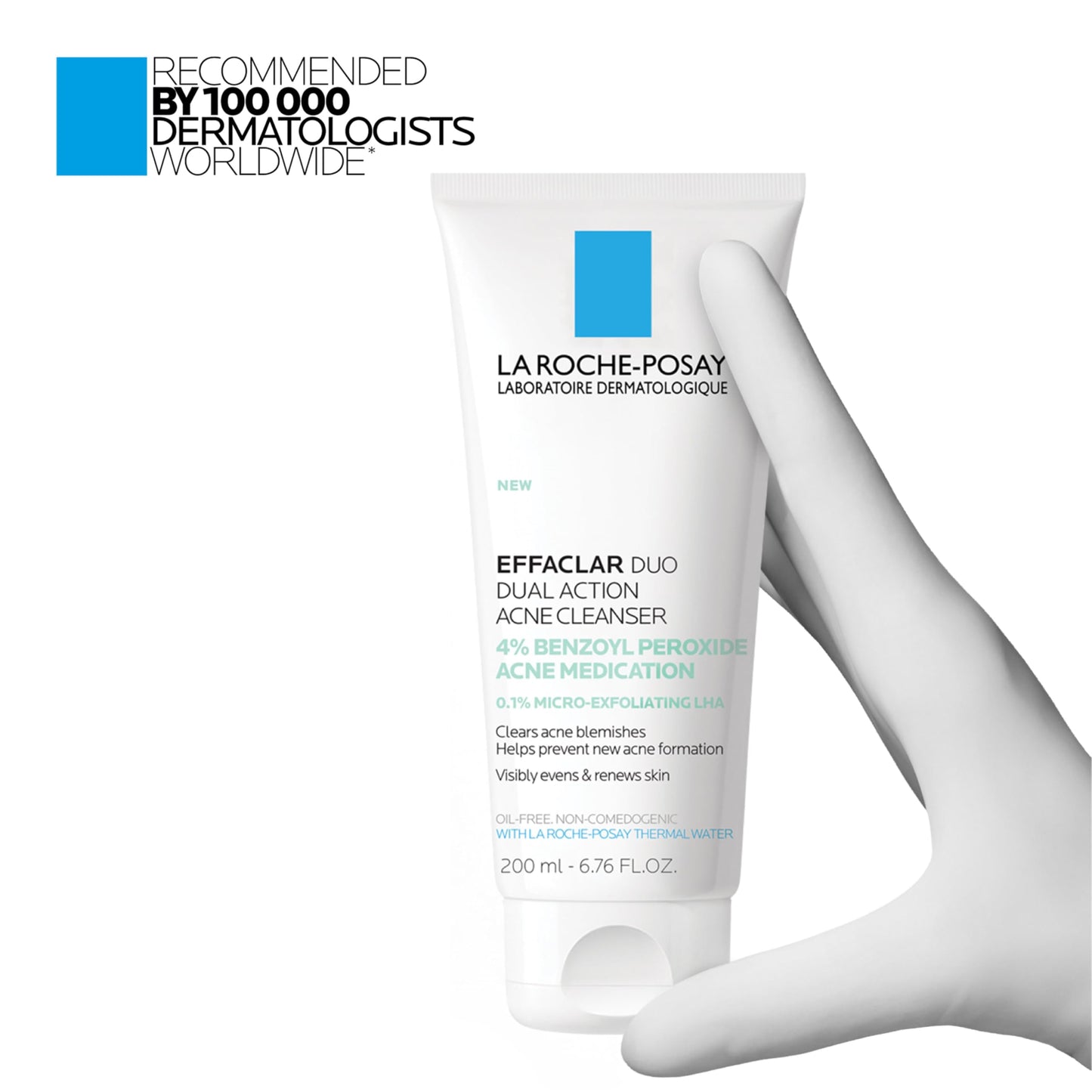 La Roche-Posay Effaclar Dual Acne Face Wash With 4% Benzoyl Peroxide & LHA Exfoliant, Acne Treatment Help Clear & Prevent Blemishes, Paraben Free & Oil Free Wash, 6.76 Fl Oz