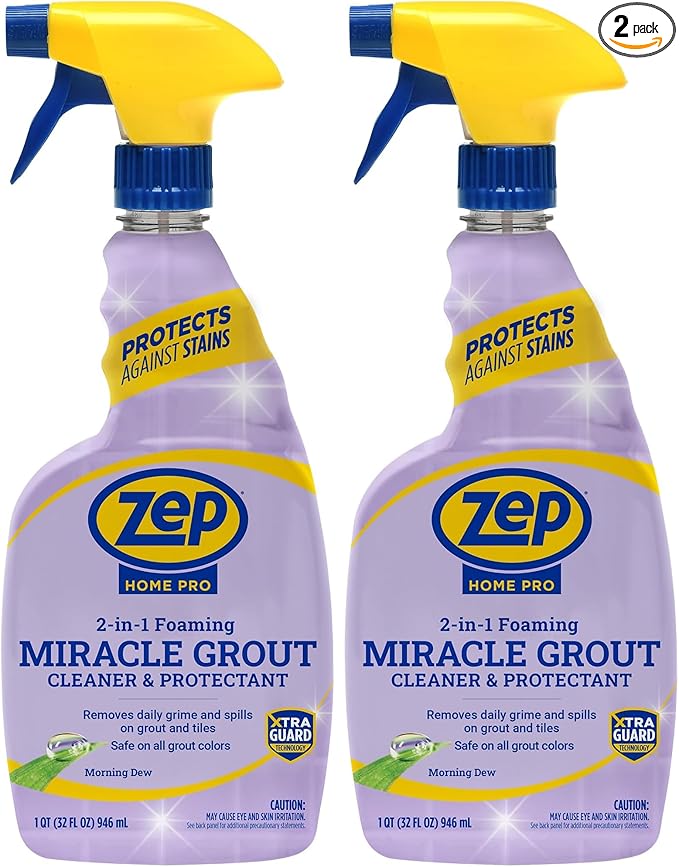 Zep Home Pro Foaming Miracle Grout Cleaner & Protectant - 32 Fl. OZ - 2-in-1 for Sparkling Clean Grout Lines,(Pack of 2)