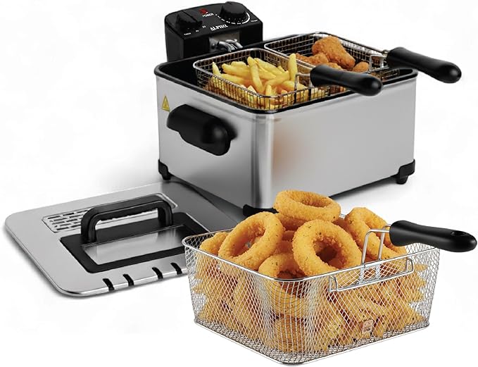 Alpha Living Electric Deep Fryer â 4.5L Deep Fryer with Basket with 2-Quart and 4-Quart Baskets â High-Grade Stainless Steel â Temperature Control and Timer â Ideal for Fried Chicken, Fries