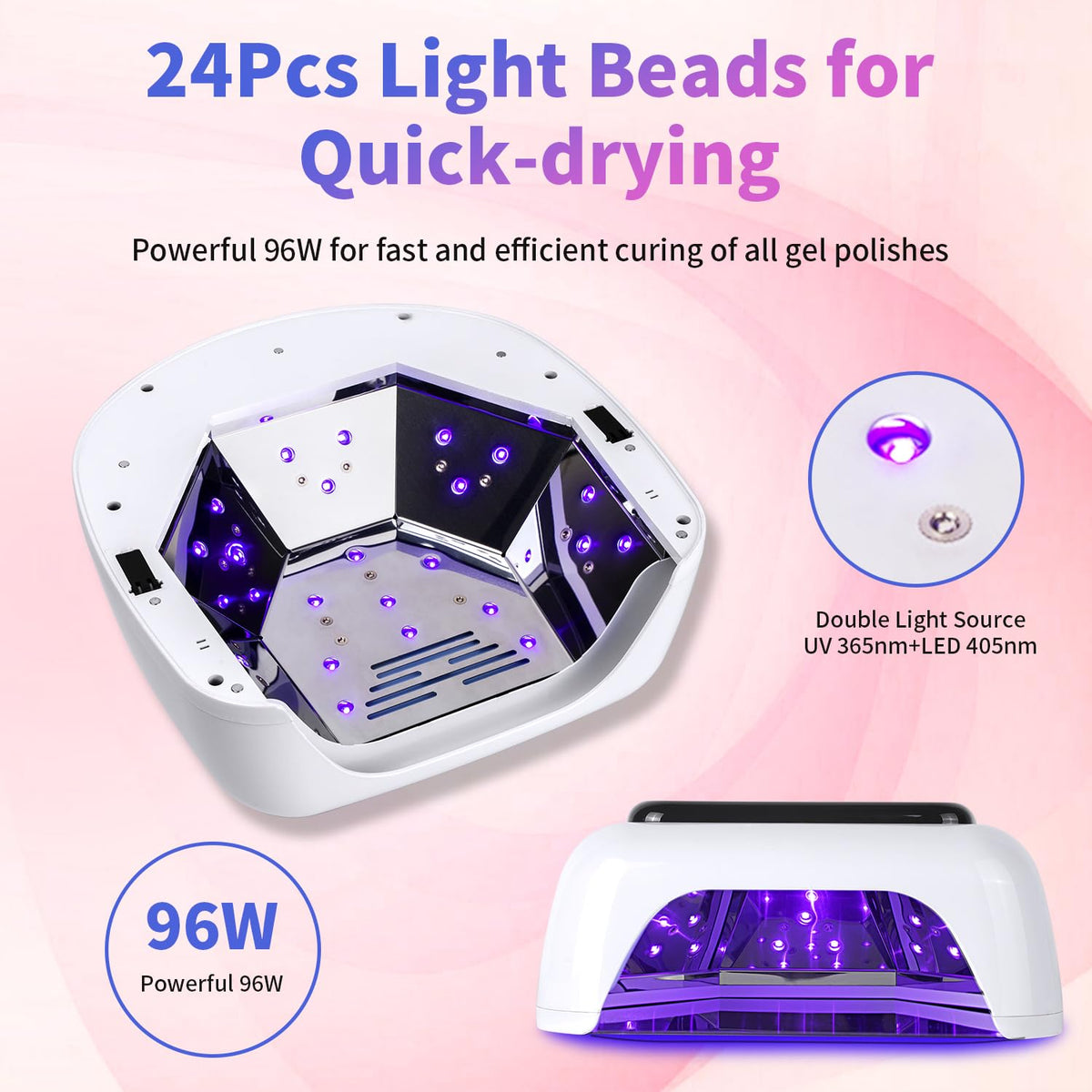 Kikugu Professional Rechargeable UV LED Nail Lamp,96W Cordless UV Light for Gel Nails with Metallic Reflector & Metal Base, Fast Curing Lamp Manicure,Pedicure,Ideal for Nail Salon and Home(White)