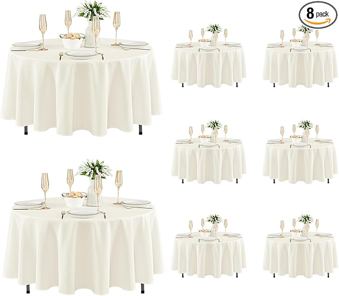 Fitable 8 Pack Round Tablecloths: Stain Resistant Wrinkle Free Circle Table Clothes, Washable Reusable Polyester Table Covers for Wedding Party Birthday Banquet Reception(Ivory, 70 Inch)