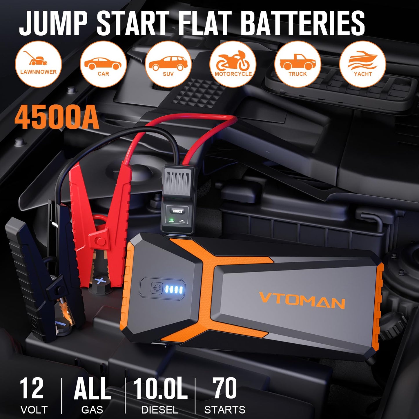 VTOMAN V10 Pro Jump Starter, 4500A Portable Car Starter and VTOMAN X1 Jump Starter with Air Compressor