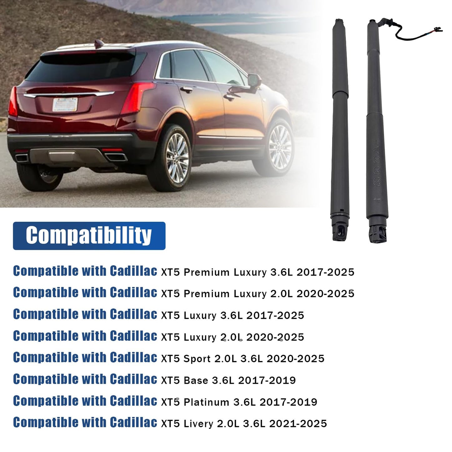 Rear Liftgate Lift Support Set Compatible with Cadillac XT5 2.0L 3.6L 2017-2025 Passenger & Driver Side Tailgate Strut replace for 84452522 23508434 23508432 84096324