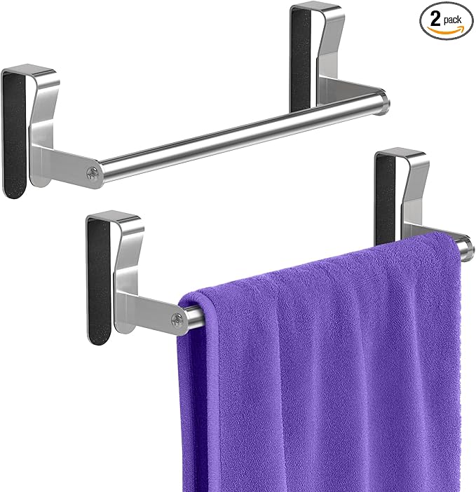 Over Cabinet Towel Holder, 2 Pack Kitchen Cabinet Door Towel Bar, Stainless Steel Over the Cabinet Dish Towel Rack for RV, Brushed Nickel