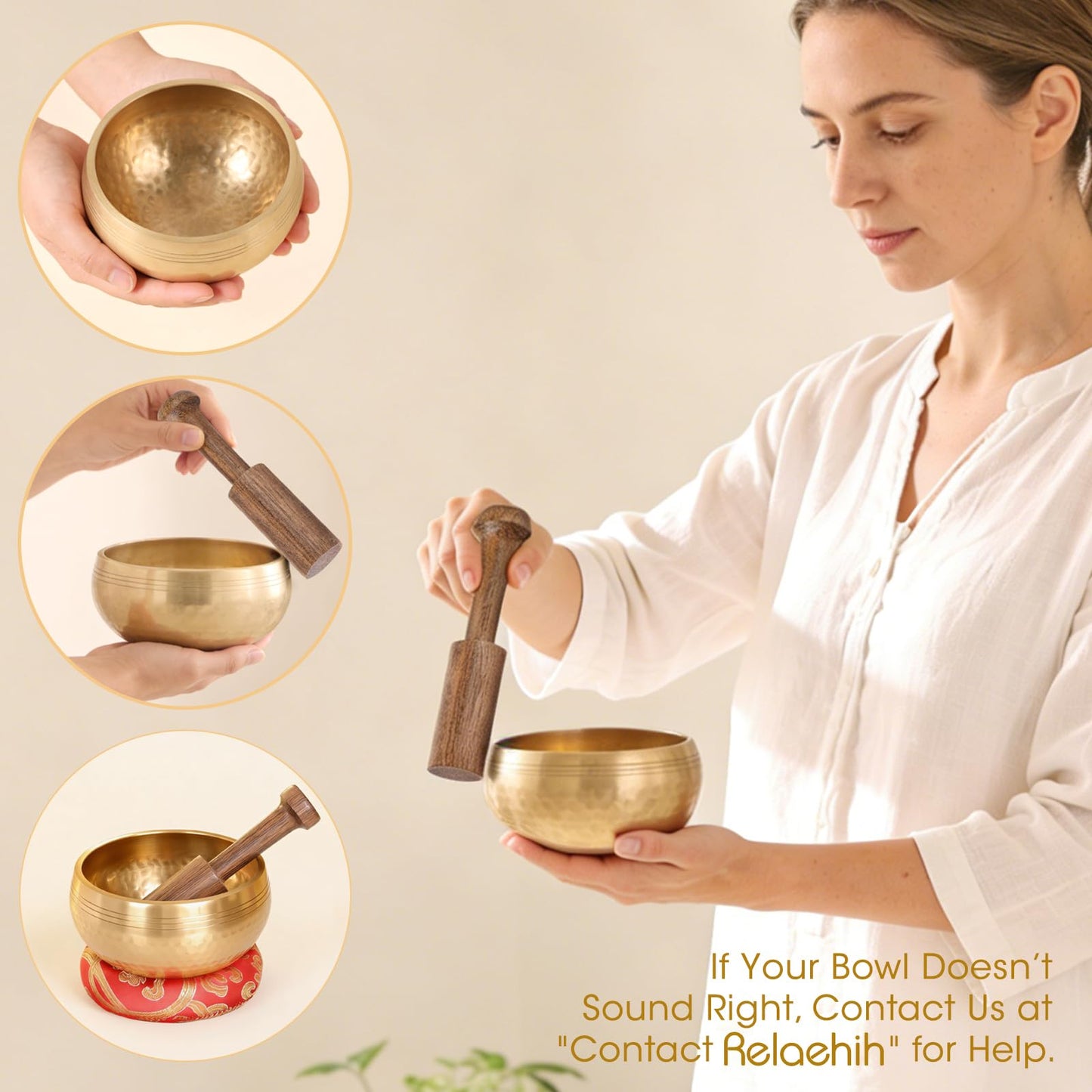 Relaehih 2-Pack Tibetan Singing Bowls Set - 100% Handmade in Nepal, Sound Bowl Meditation Set for Yoga, Chakra Healing, Meditation Gifts, Unique Gifts for Women