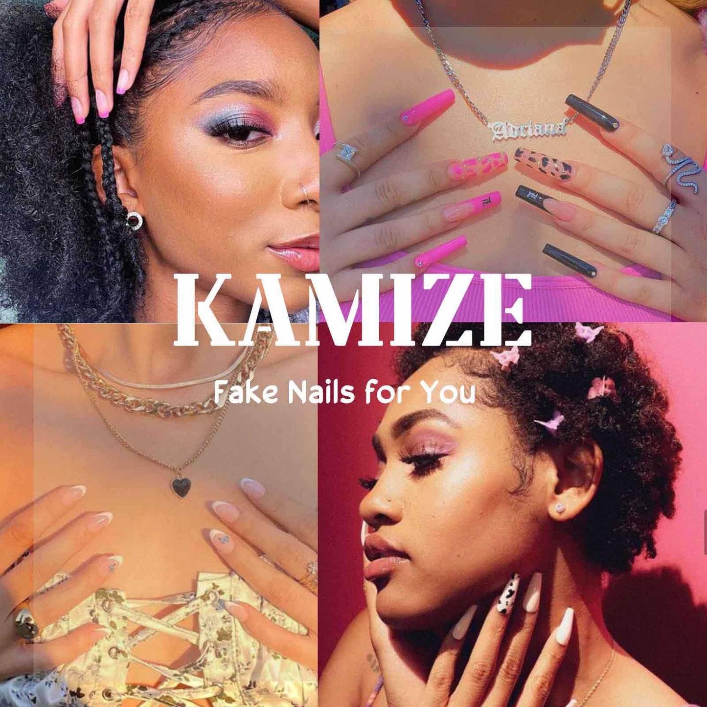 Kamize Short Square Fake Nails Press on Nails Full Cover Acrylic Cat's Eye False Nails Nude Gradient for Women 24PCS