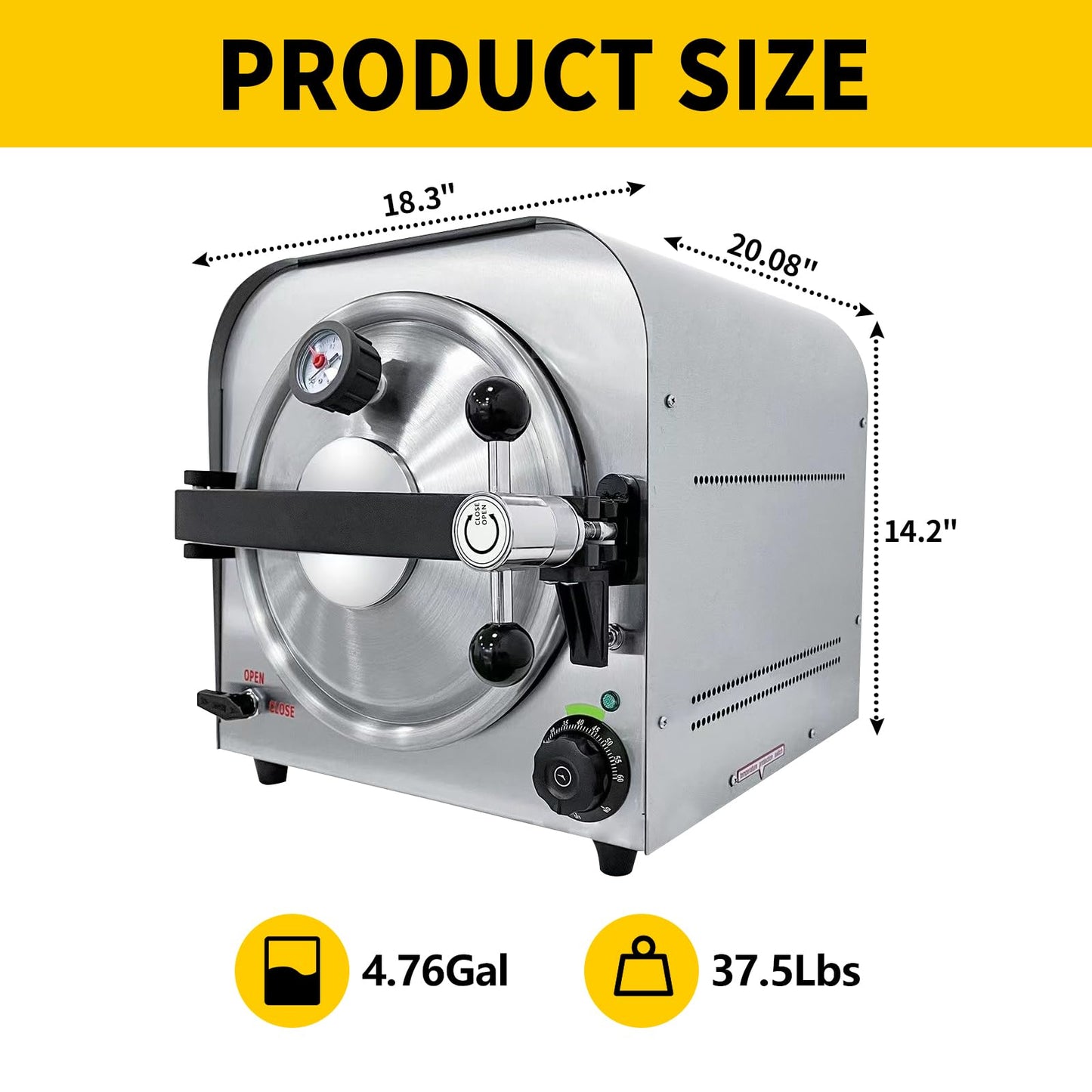 DEVALLEY 14L Autoclave Sterilizers Lab Autoclave Machine,110V 900W Sterilizer Autoclave for Tools,Stainless Steel Steam Sterilizer,High Temperature Sterilizer Machine for Esthetician