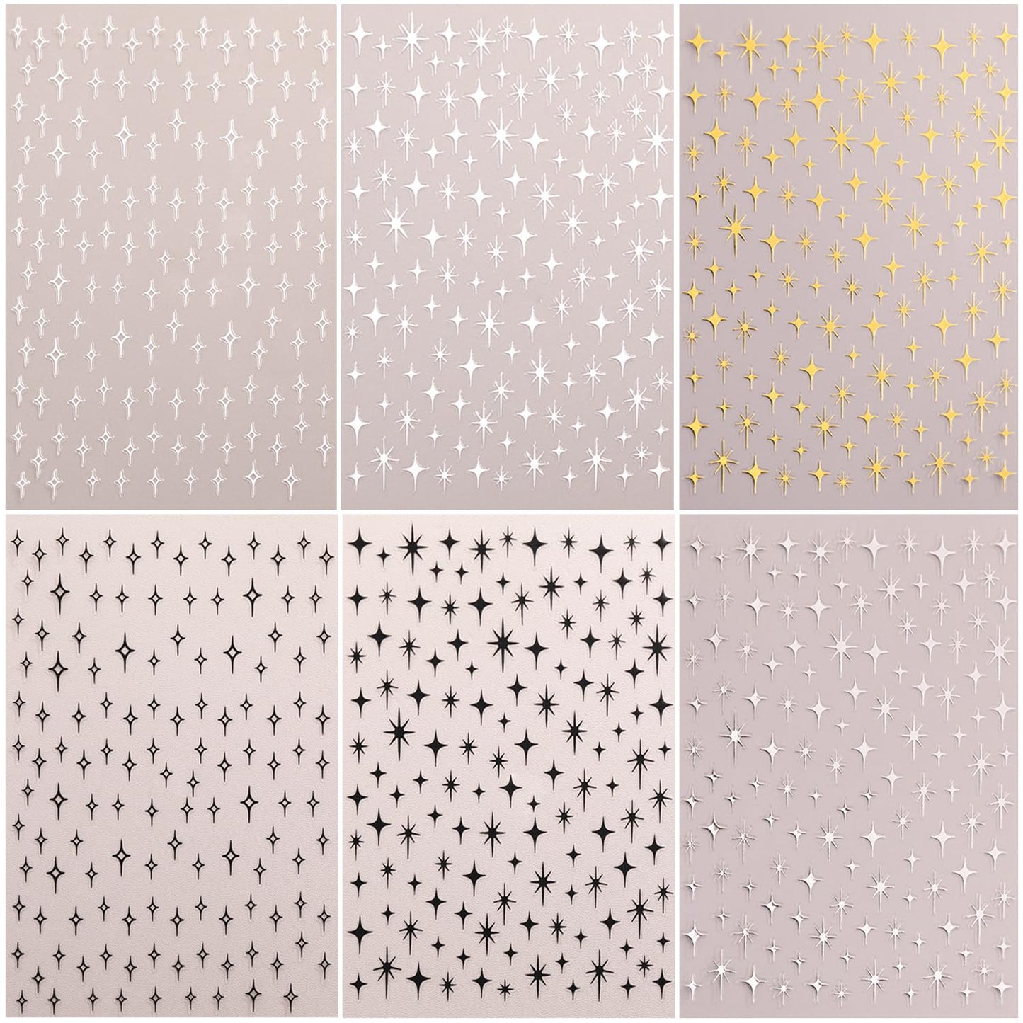 6Pcs Star Nail Sticker for Nail Art 3D Self-Adhesive Nail Decals French Cross Starlight Black White Gold Silver Design Pegatinas Uñas Slider Decal DIY Nail Tips Manicure Decor Supplies for Women