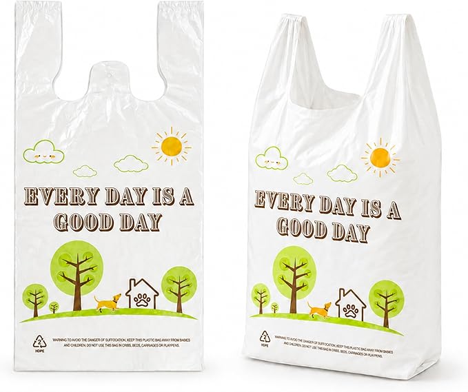YoYoRain White Thank you T shirt bag, Grocery shopping bag Reusable and Disposable Supermarket Bag 11''x6''x21'' 101PCS