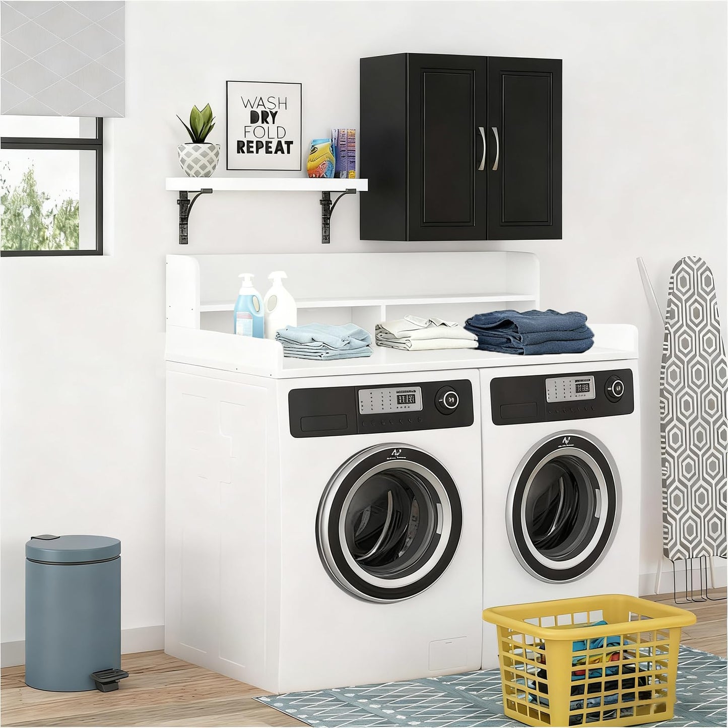 CXNGD 2-Tier Washer and Dryer Countertop, Wooden Washer Dryer Countertop, 27.5" Depth X 54" Laundry Countertop Over Washer and Dryer for Folding Clothes Over Washer and Dryer (White)