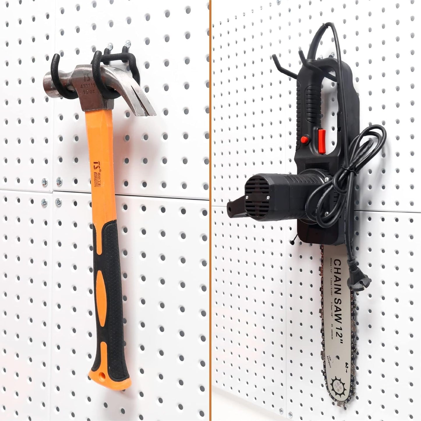 HUHOLE 10-Pack Heavy Duty Pegboard Hooks for Power Tools & Garage Organization, Vinyl-Coated Steel Drill Holders & Utility Hangers, Fits Standard 1/4" Pegboards"