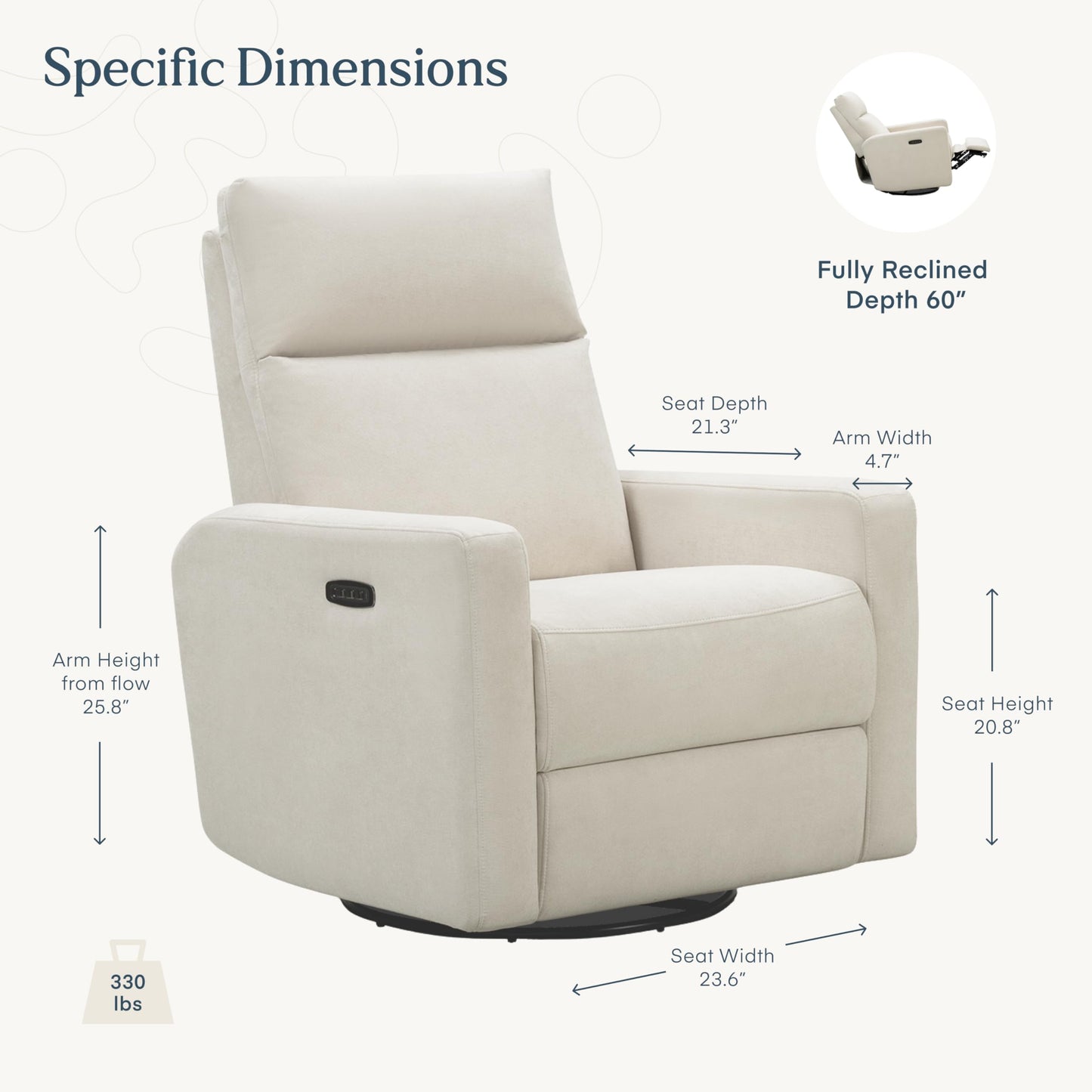 Nurture& The Glider Plus - Premium Nursery Power Recliner | Swivel Chair with Adjustable Head Support and Adjustable Lumbar Support | Built-in USB - The Ultimate Comfort for Nursing, Relaxing (Ivory)