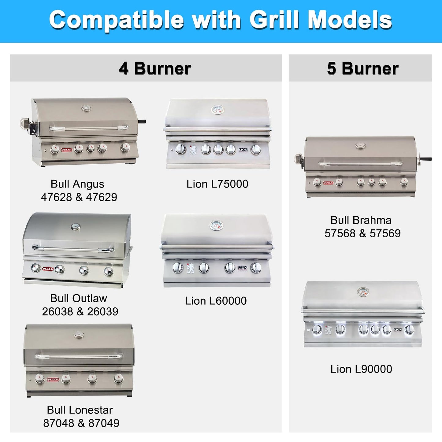 Adviace Grill Replacement Parts for Bull 57568 57569 BBQ Grill, 16521 16631 Flame Tamer 16670 16520 Heat Shield & 35717 16516 Grill Burner for Bull Brahma Grills
