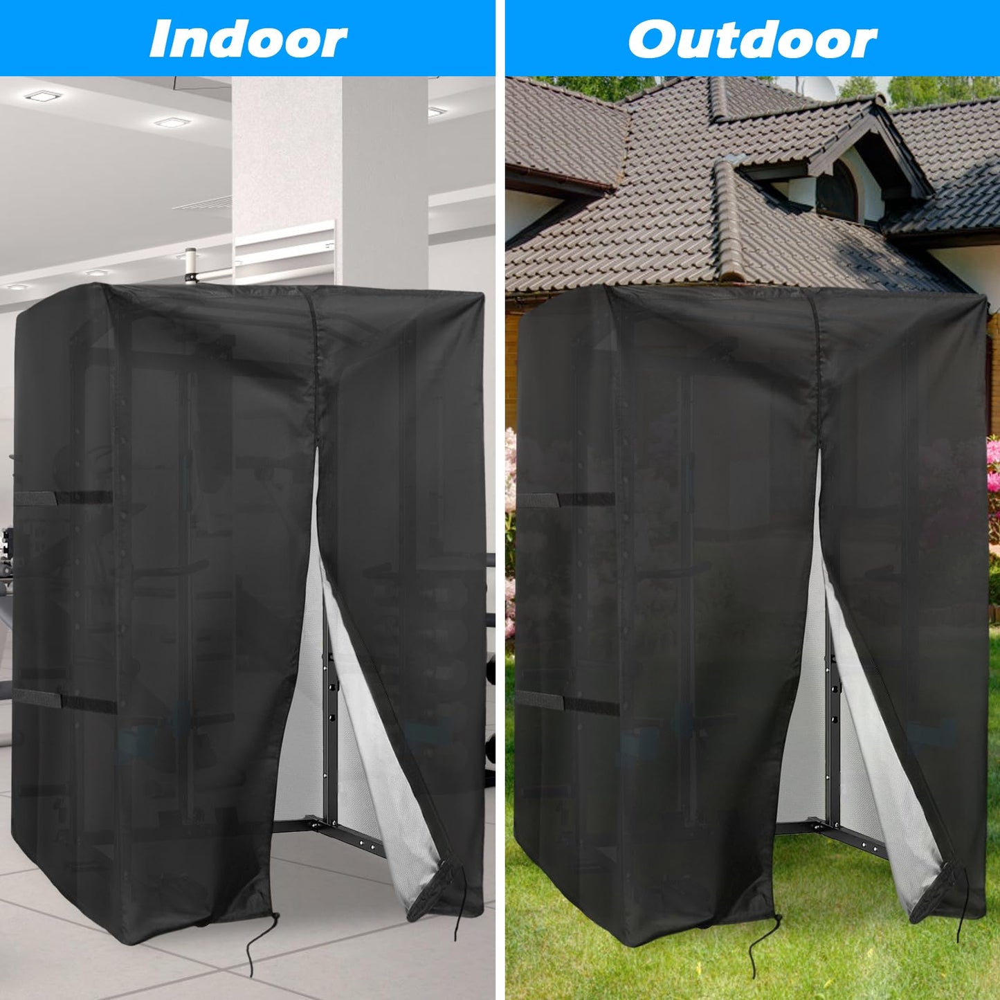 Squat Rack Cover, Waterproof Outdoor Gym Equipment Covers with Zipper for Squat Rack/Weight Lifting Rack/Home Gym Workout Equipment (65.5"Wx 56"D x 90"H)